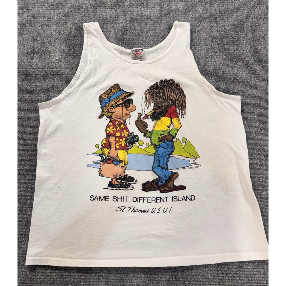 Vintage Island Expression Same Sh*t Different Island White Tank Size L 90s